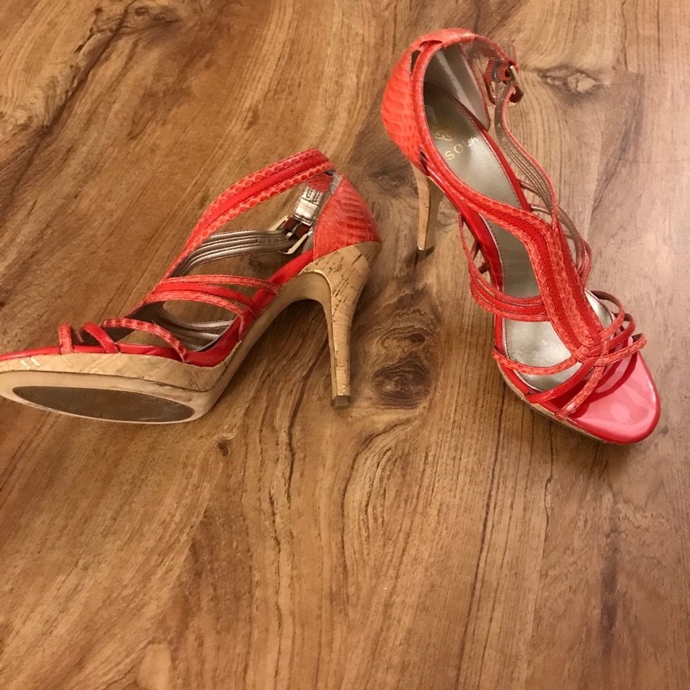 Isola Red Gold Snake Sandals Heels 7.5